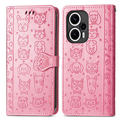 Leather Case Stands Fashionable Pattern Flip Cover Holder S03D for Xiaomi Poco F5 5G Pink