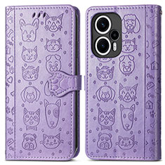 Leather Case Stands Fashionable Pattern Flip Cover Holder S03D for Xiaomi Poco F5 5G Purple