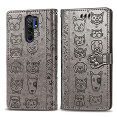 Leather Case Stands Fashionable Pattern Flip Cover Holder S03D for Xiaomi Poco M2 Gray