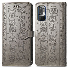 Leather Case Stands Fashionable Pattern Flip Cover Holder S03D for Xiaomi POCO M3 Pro 5G Gray