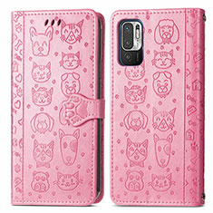 Leather Case Stands Fashionable Pattern Flip Cover Holder S03D for Xiaomi POCO M3 Pro 5G Pink