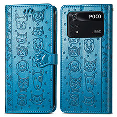 Leather Case Stands Fashionable Pattern Flip Cover Holder S03D for Xiaomi Poco M4 Pro 4G Blue