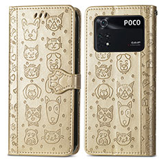 Leather Case Stands Fashionable Pattern Flip Cover Holder S03D for Xiaomi Poco M4 Pro 4G Gold