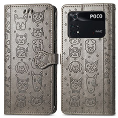 Leather Case Stands Fashionable Pattern Flip Cover Holder S03D for Xiaomi Poco M4 Pro 4G Gray