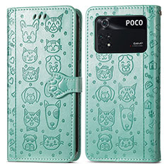 Leather Case Stands Fashionable Pattern Flip Cover Holder S03D for Xiaomi Poco M4 Pro 4G Green