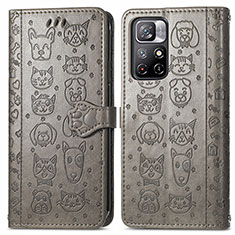 Leather Case Stands Fashionable Pattern Flip Cover Holder S03D for Xiaomi Poco M4 Pro 5G Gray