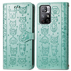 Leather Case Stands Fashionable Pattern Flip Cover Holder S03D for Xiaomi Poco M4 Pro 5G Green