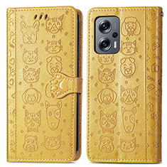 Leather Case Stands Fashionable Pattern Flip Cover Holder S03D for Xiaomi Poco X4 GT 5G Yellow