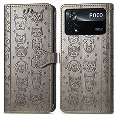Leather Case Stands Fashionable Pattern Flip Cover Holder S03D for Xiaomi Poco X4 Pro 5G Gray