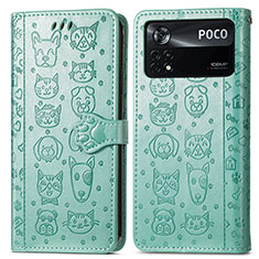 Leather Case Stands Fashionable Pattern Flip Cover Holder S03D for Xiaomi Poco X4 Pro 5G Green