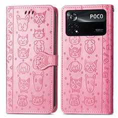 Leather Case Stands Fashionable Pattern Flip Cover Holder S03D for Xiaomi Poco X4 Pro 5G Pink