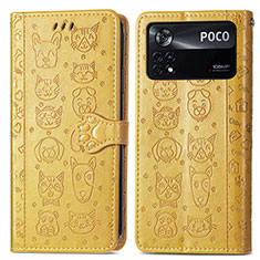 Leather Case Stands Fashionable Pattern Flip Cover Holder S03D for Xiaomi Poco X4 Pro 5G Yellow
