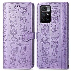 Leather Case Stands Fashionable Pattern Flip Cover Holder S03D for Xiaomi Redmi 10 (2022) Purple