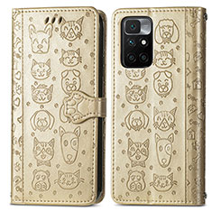Leather Case Stands Fashionable Pattern Flip Cover Holder S03D for Xiaomi Redmi 10 4G Gold