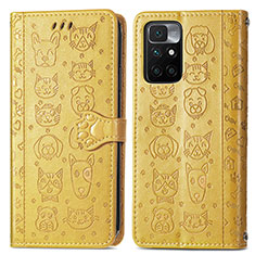 Leather Case Stands Fashionable Pattern Flip Cover Holder S03D for Xiaomi Redmi 10 4G Yellow