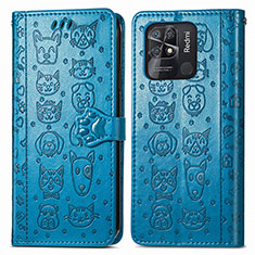 Leather Case Stands Fashionable Pattern Flip Cover Holder S03D for Xiaomi Redmi 10 India Blue