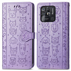 Leather Case Stands Fashionable Pattern Flip Cover Holder S03D for Xiaomi Redmi 10 India Purple