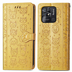 Leather Case Stands Fashionable Pattern Flip Cover Holder S03D for Xiaomi Redmi 10 India Yellow