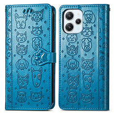 Leather Case Stands Fashionable Pattern Flip Cover Holder S03D for Xiaomi Redmi 12 4G Blue