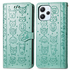 Leather Case Stands Fashionable Pattern Flip Cover Holder S03D for Xiaomi Redmi 12 4G Green