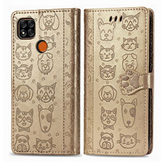 Leather Case Stands Fashionable Pattern Flip Cover Holder S03D for Xiaomi Redmi 9 Activ Gold