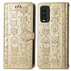 Leather Case Stands Fashionable Pattern Flip Cover Holder S03D for Xiaomi Redmi 9 Power Gold