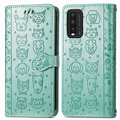 Leather Case Stands Fashionable Pattern Flip Cover Holder S03D for Xiaomi Redmi 9 Power Green