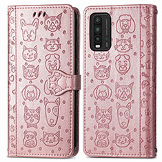 Leather Case Stands Fashionable Pattern Flip Cover Holder S03D for Xiaomi Redmi 9 Power Pink