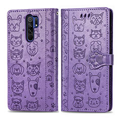 Leather Case Stands Fashionable Pattern Flip Cover Holder S03D for Xiaomi Redmi 9 Prime India Purple