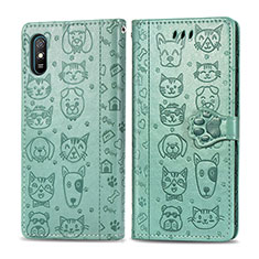 Leather Case Stands Fashionable Pattern Flip Cover Holder S03D for Xiaomi Redmi 9AT Green