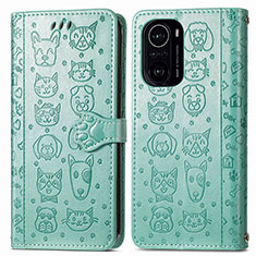 Leather Case Stands Fashionable Pattern Flip Cover Holder S03D for Xiaomi Redmi K40 5G Green