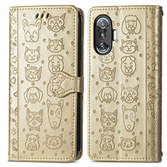 Leather Case Stands Fashionable Pattern Flip Cover Holder S03D for Xiaomi Redmi K40 Gaming 5G Gold