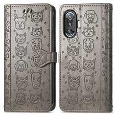 Leather Case Stands Fashionable Pattern Flip Cover Holder S03D for Xiaomi Redmi K40 Gaming 5G Gray