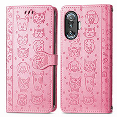 Leather Case Stands Fashionable Pattern Flip Cover Holder S03D for Xiaomi Redmi K40 Gaming 5G Pink