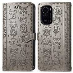 Leather Case Stands Fashionable Pattern Flip Cover Holder S03D for Xiaomi Redmi K40 Pro 5G Gray