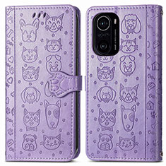 Leather Case Stands Fashionable Pattern Flip Cover Holder S03D for Xiaomi Redmi K40 Pro 5G Purple