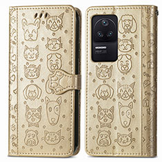 Leather Case Stands Fashionable Pattern Flip Cover Holder S03D for Xiaomi Redmi K40S 5G Gold