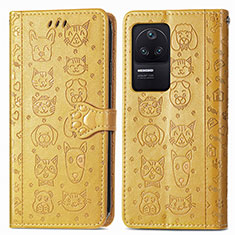 Leather Case Stands Fashionable Pattern Flip Cover Holder S03D for Xiaomi Redmi K40S 5G Yellow