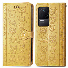 Leather Case Stands Fashionable Pattern Flip Cover Holder S03D for Xiaomi Redmi K50 5G Yellow