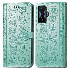 Leather Case Stands Fashionable Pattern Flip Cover Holder S03D for Xiaomi Redmi K50 Gaming 5G Green