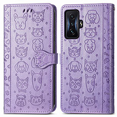 Leather Case Stands Fashionable Pattern Flip Cover Holder S03D for Xiaomi Redmi K50 Gaming 5G Purple