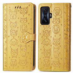 Leather Case Stands Fashionable Pattern Flip Cover Holder S03D for Xiaomi Redmi K50 Gaming 5G Yellow