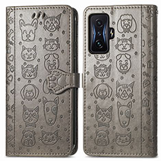 Leather Case Stands Fashionable Pattern Flip Cover Holder S03D for Xiaomi Redmi K50 Gaming AMG F1 5G Gray