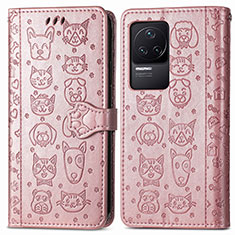 Leather Case Stands Fashionable Pattern Flip Cover Holder S03D for Xiaomi Redmi K50 Pro 5G Rose Gold