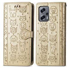 Leather Case Stands Fashionable Pattern Flip Cover Holder S03D for Xiaomi Redmi K50i 5G Gold