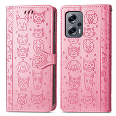 Leather Case Stands Fashionable Pattern Flip Cover Holder S03D for Xiaomi Redmi K50i 5G Pink