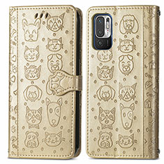 Leather Case Stands Fashionable Pattern Flip Cover Holder S03D for Xiaomi Redmi Note 10 5G Gold