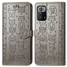 Leather Case Stands Fashionable Pattern Flip Cover Holder S03D for Xiaomi Redmi Note 10 Pro 5G Gray