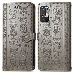 Leather Case Stands Fashionable Pattern Flip Cover Holder S03D for Xiaomi Redmi Note 10T 5G Gray