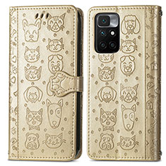 Leather Case Stands Fashionable Pattern Flip Cover Holder S03D for Xiaomi Redmi Note 11 4G (2021) Gold